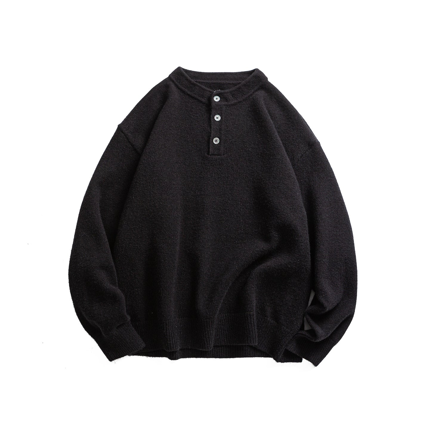 Minimalist Solid Color Henley Neck Loose Casual Versatile Pullover Sweater