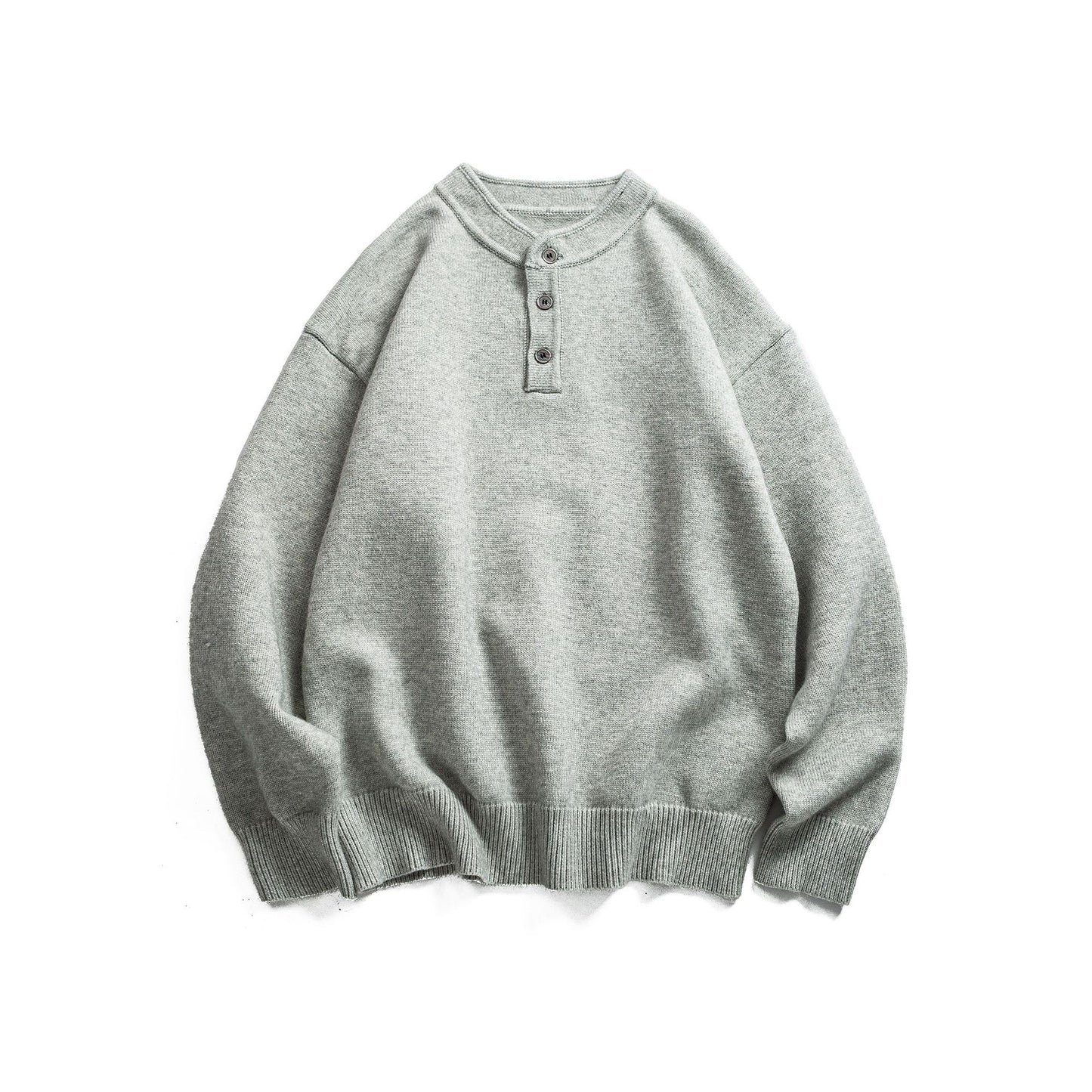 Minimalist Solid Color Henley Neck Loose Casual Versatile Pullover Sweater