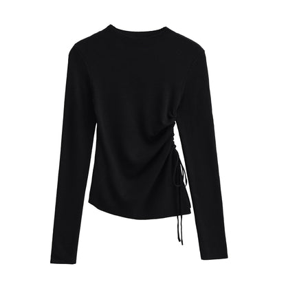 Wrinkle slim fit design long sleeved diagonal sweater