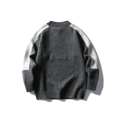 Shoulder Sleeve Rectangle Color-blocked Loose Round Neck Sweater