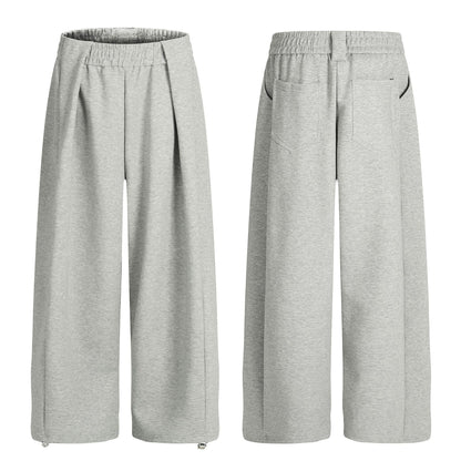 Casual Men's Loose Wide-Leg Sweatpants with Retro Style, Neutral Design, High-End Drape Pleated Detail