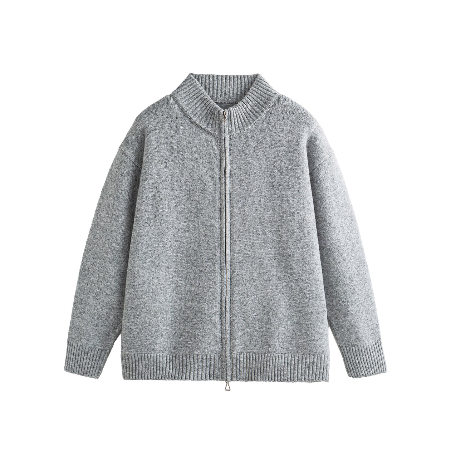 Solid Color Long Sleeve Zipper  Loose Fit Cardigan Sweater Jacket