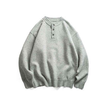 Minimalist Solid Color Henley Neck Loose Casual Versatile Pullover Sweater