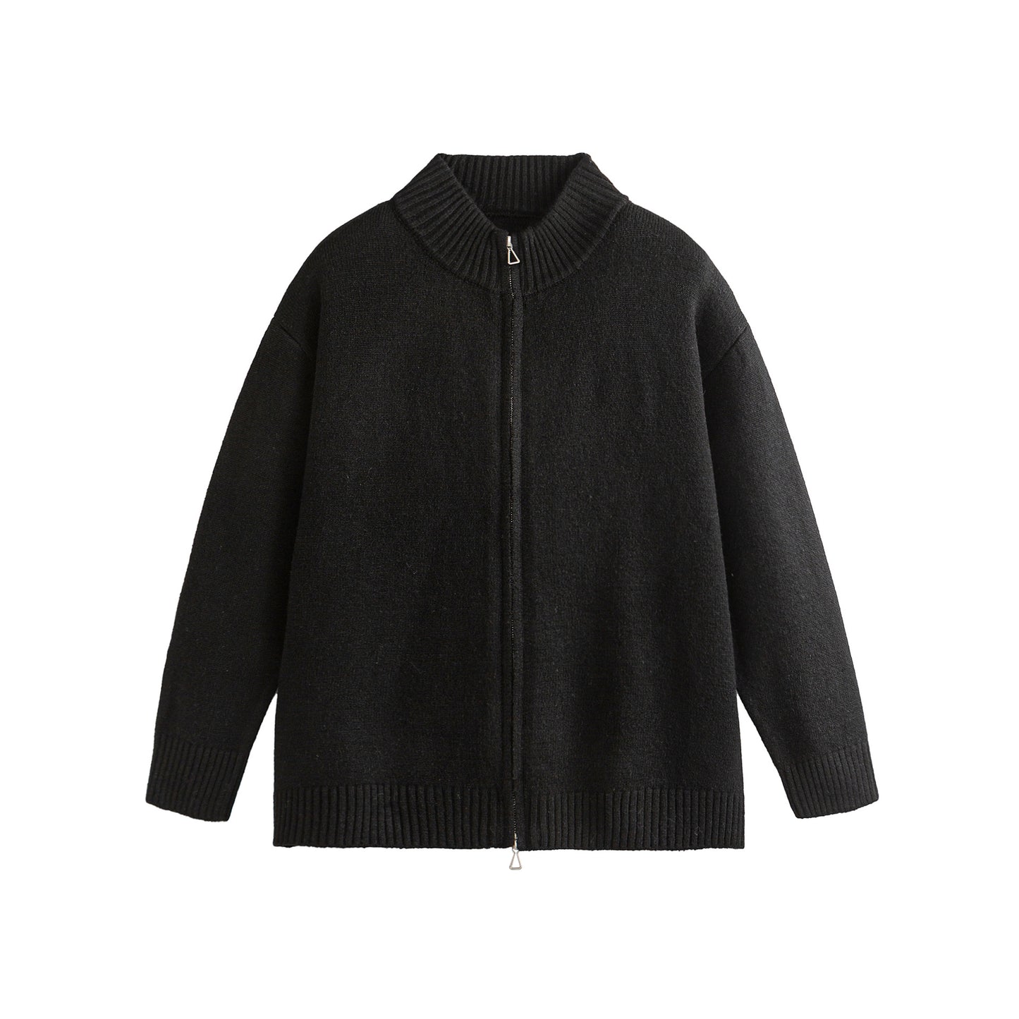 Solid Color Long Sleeve Zipper  Loose Fit Cardigan Sweater Jacket