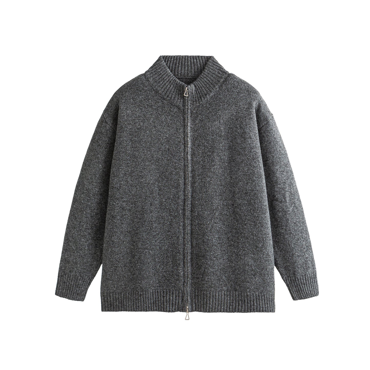 Solid Color Long Sleeve Zipper  Loose Fit Cardigan Sweater Jacket