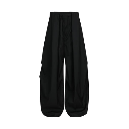 Retro Unisex Trendy Pleated Deconstructed Design Men's Slightly Curved Drape Casual Trousers